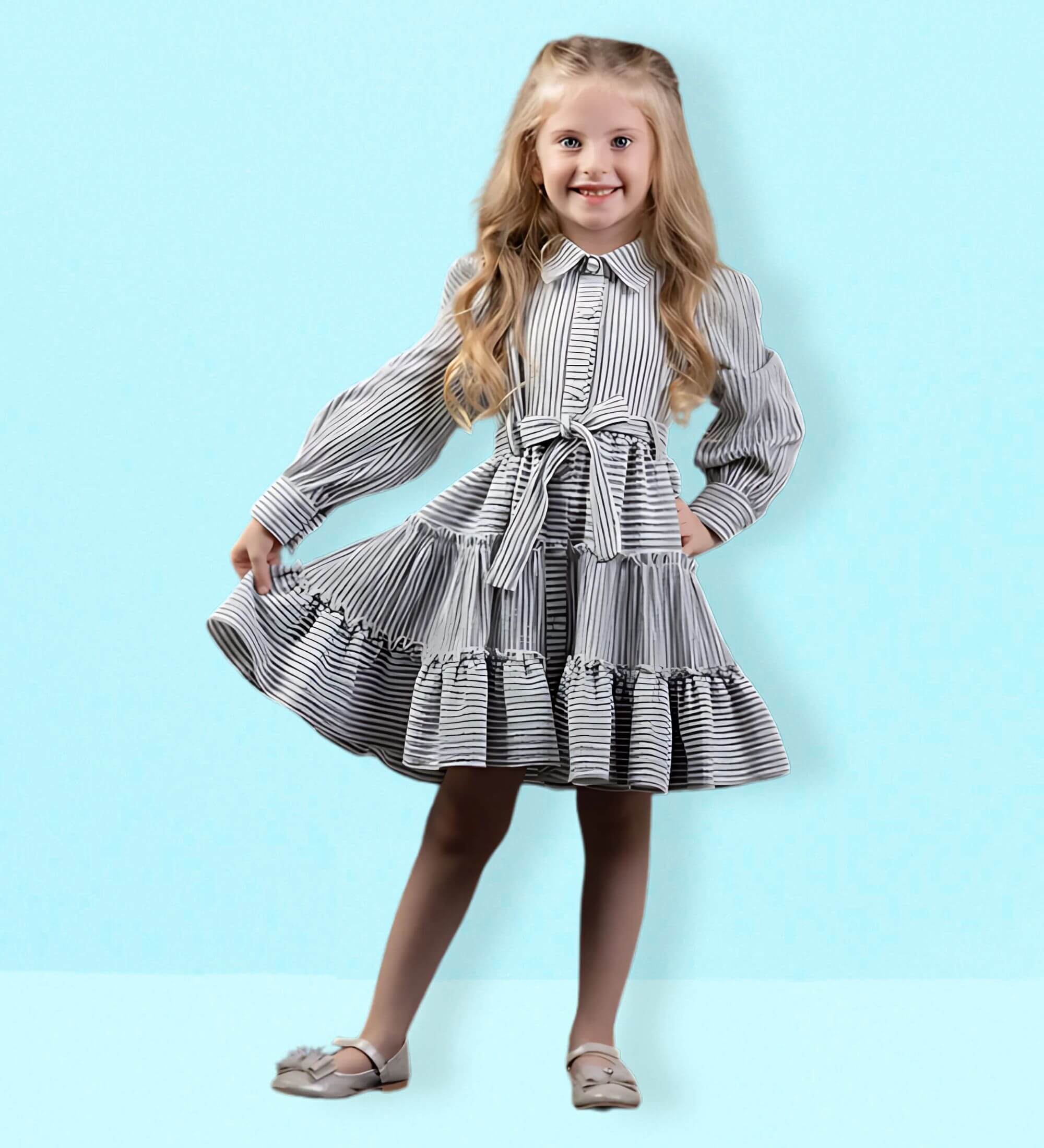 فستان قميص كلاسيكي أنيق متعدد الطبقات