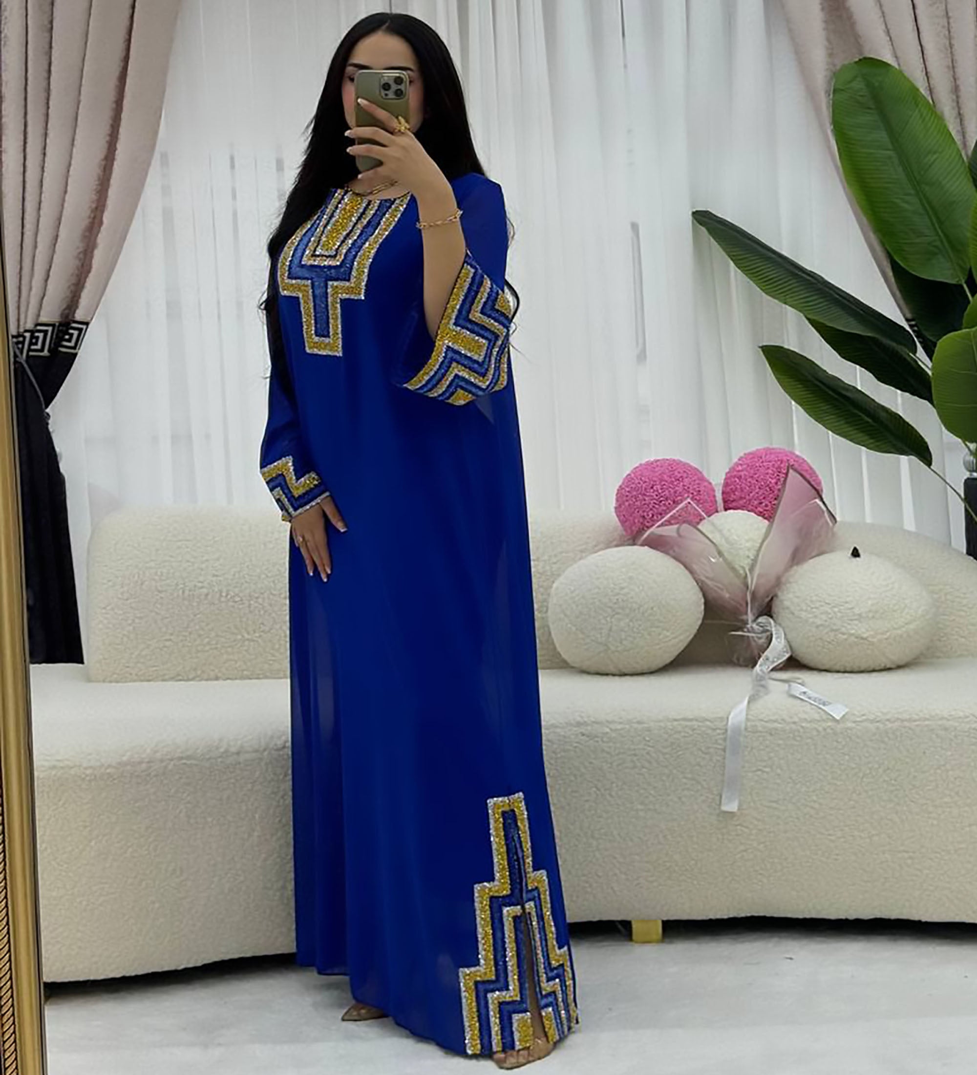 Elegant Geometric Embroidered Maxi Dress