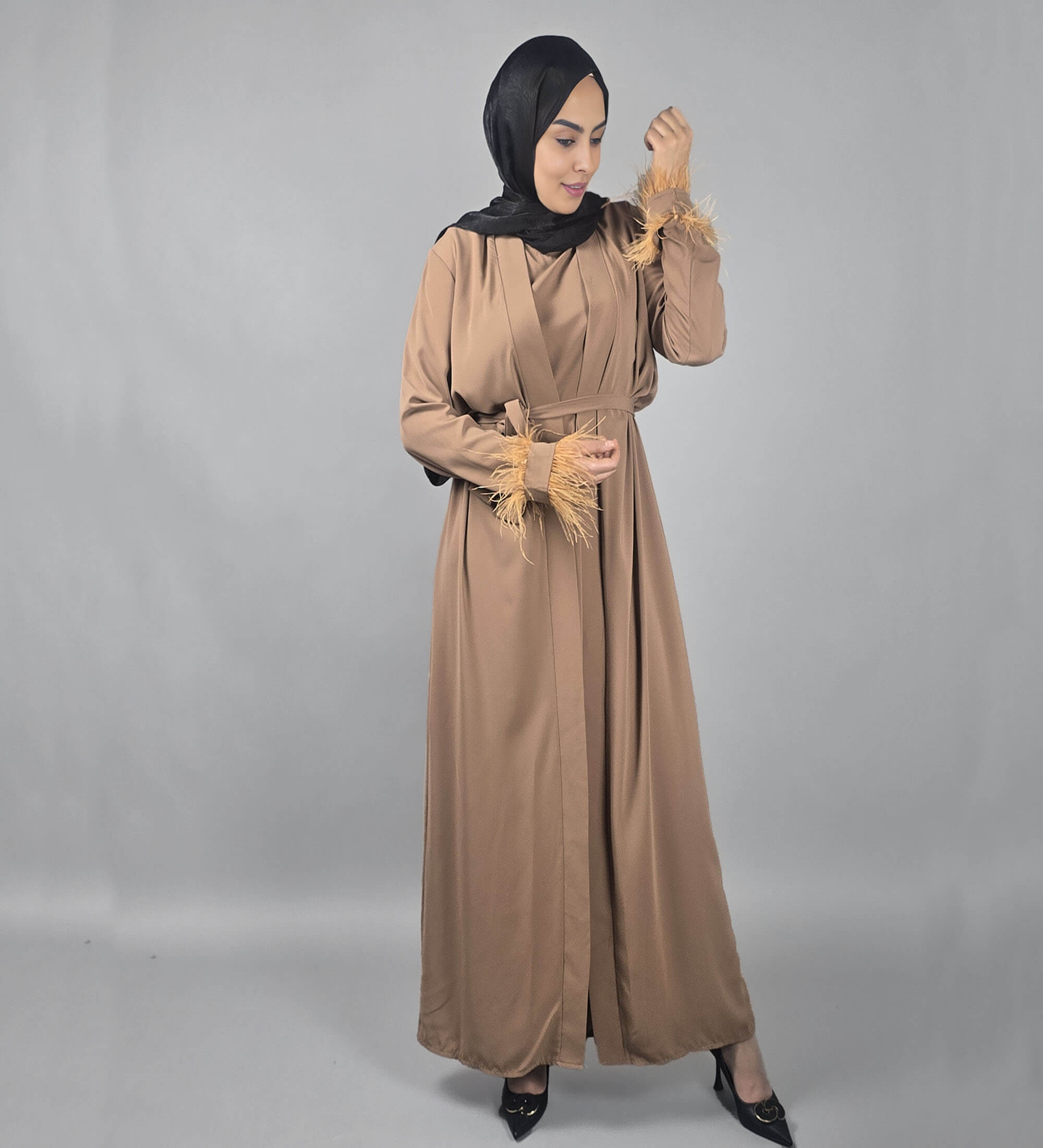 Elegant Abaya with Feather Detail