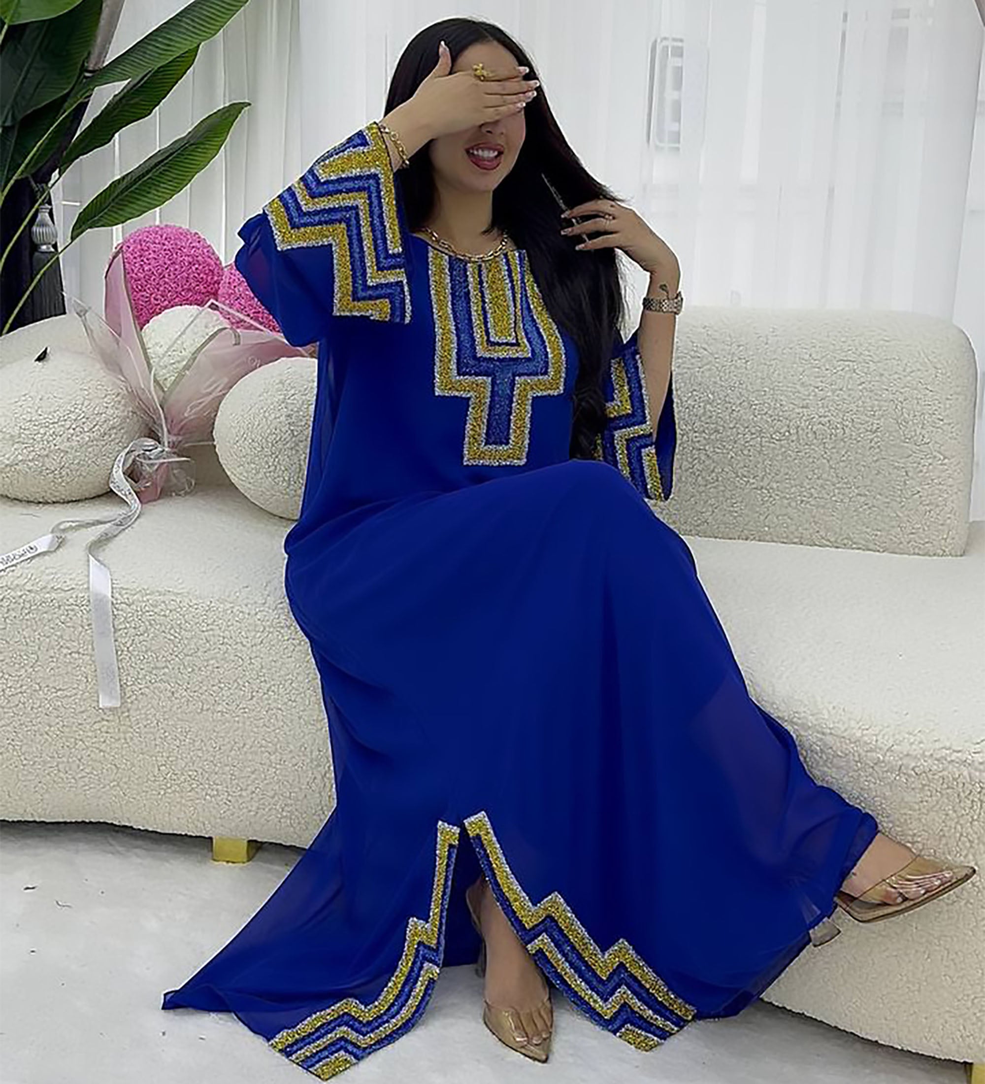 Elegant Geometric Embroidered Maxi Dress