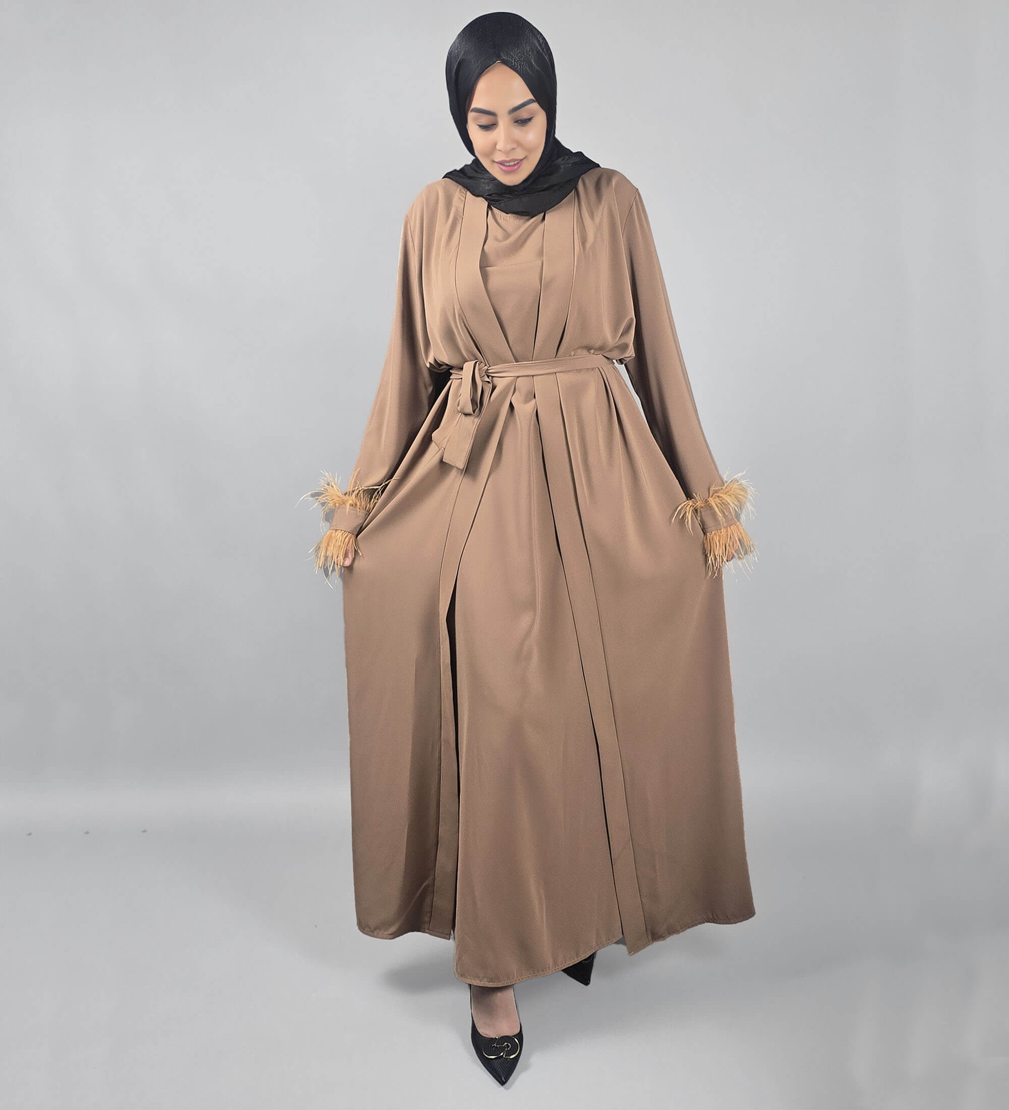 Elegant Abaya with Feather Detail