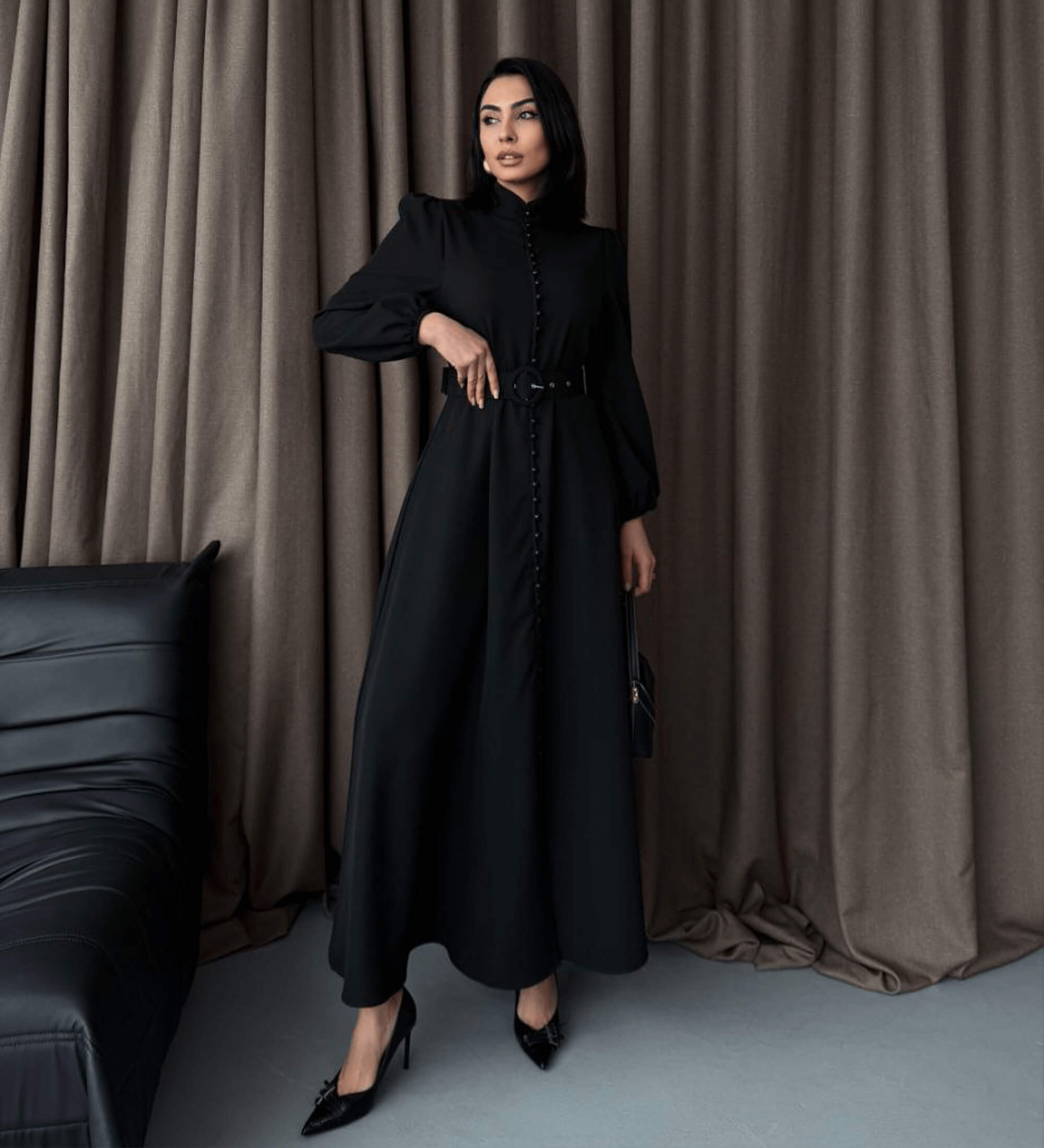 Elegant Maxi Dress with Button Detailing and Royal Charm