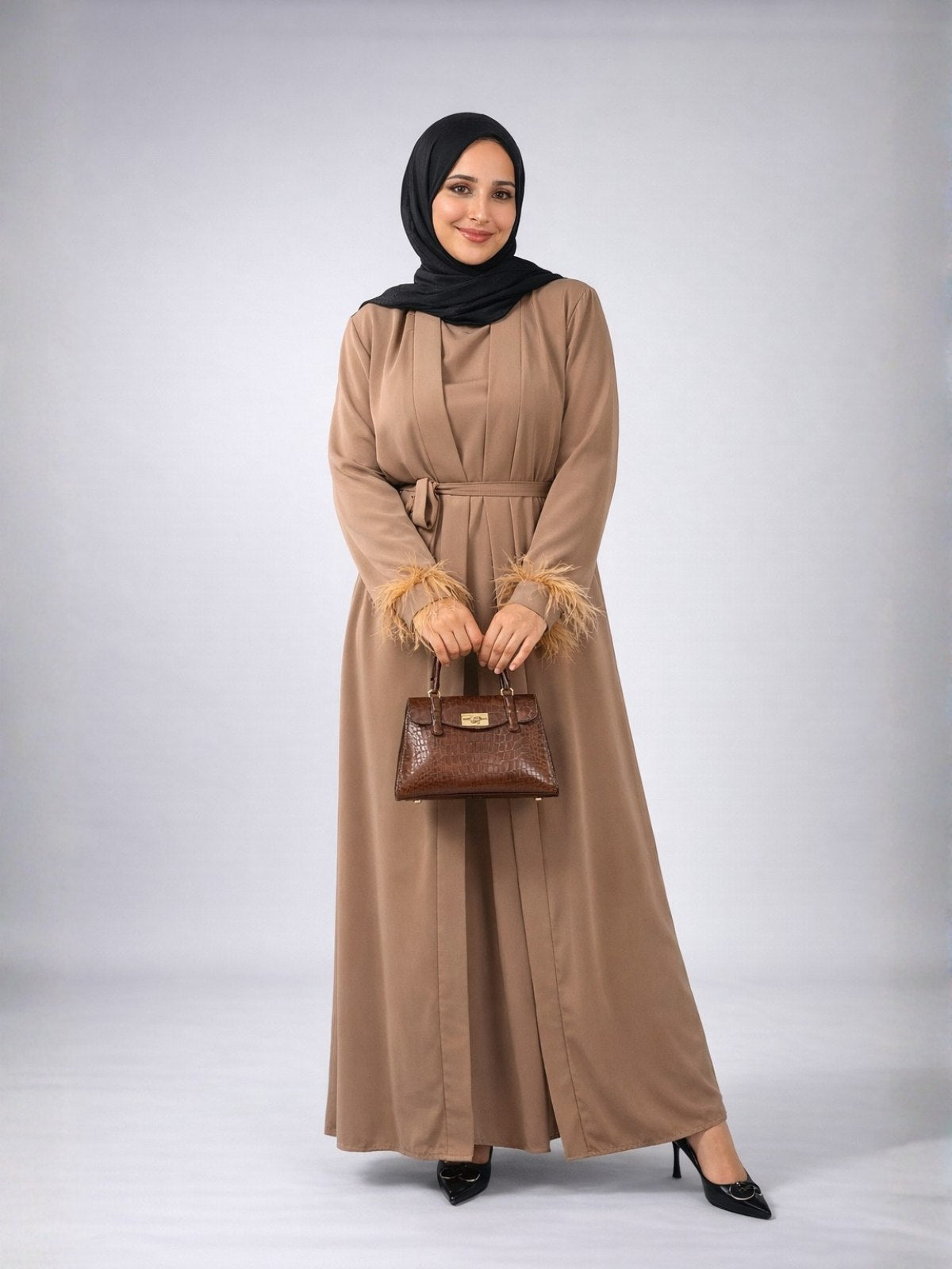 Elegant Abaya with Feather Detail