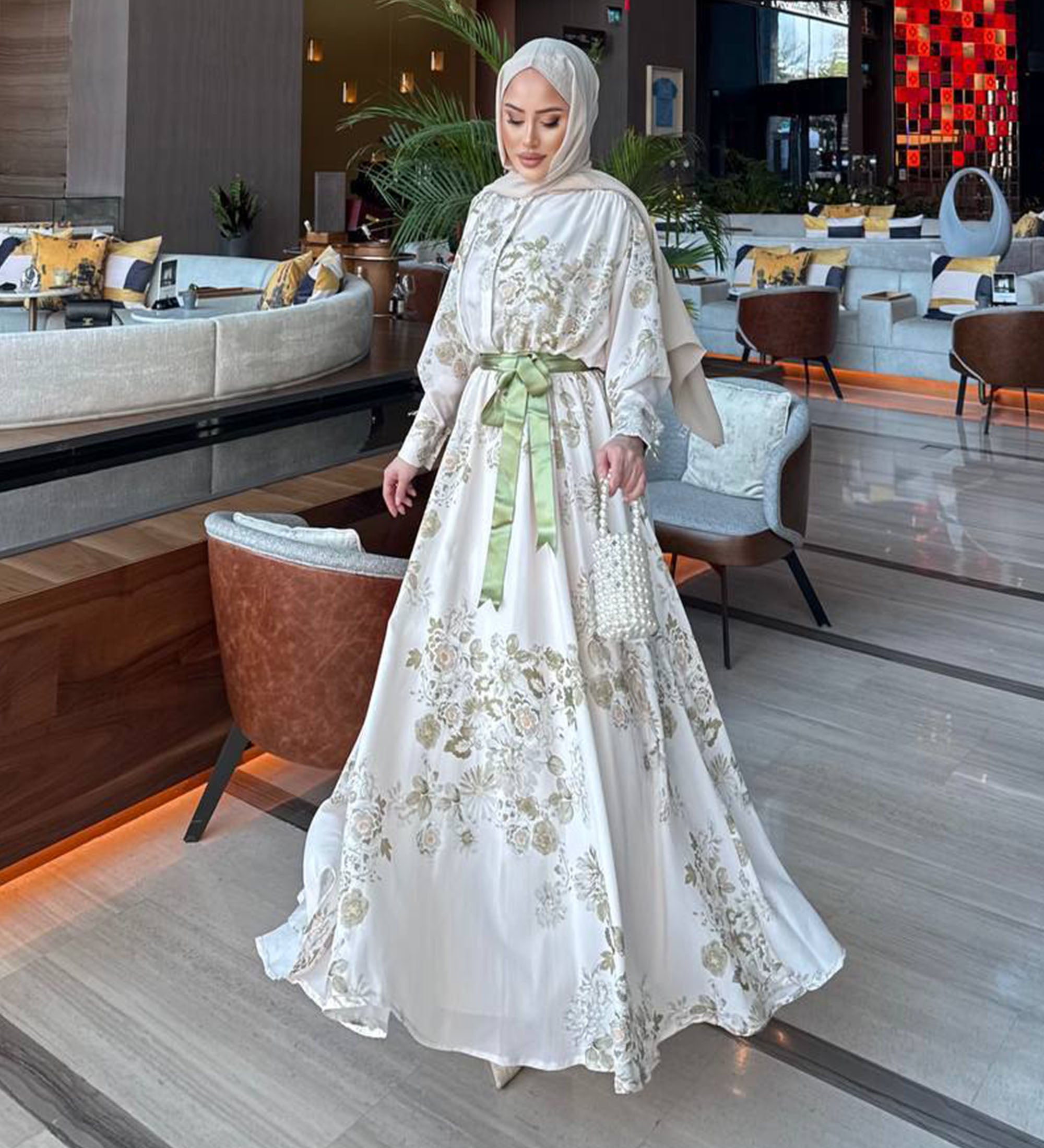 Luxurious Long Dress with Waist Belt