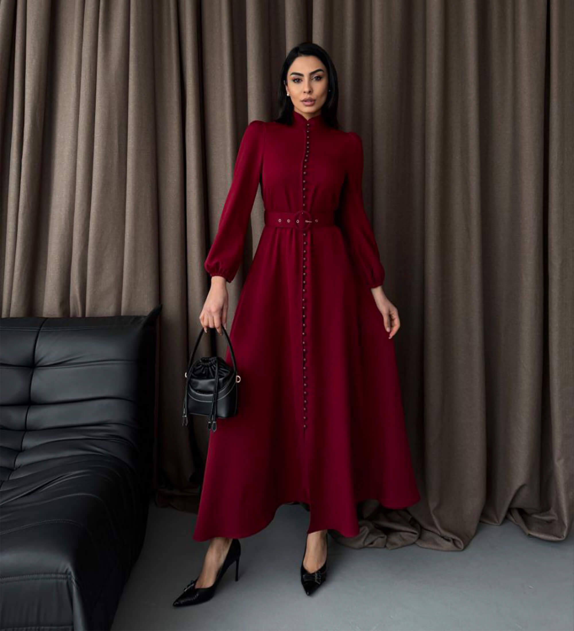 Elegant Maxi Dress with Button Detailing and Royal Charm